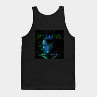 Portrait, digital collage and special processing. Woman in higher state of energy level. Blue and green. Tank Top